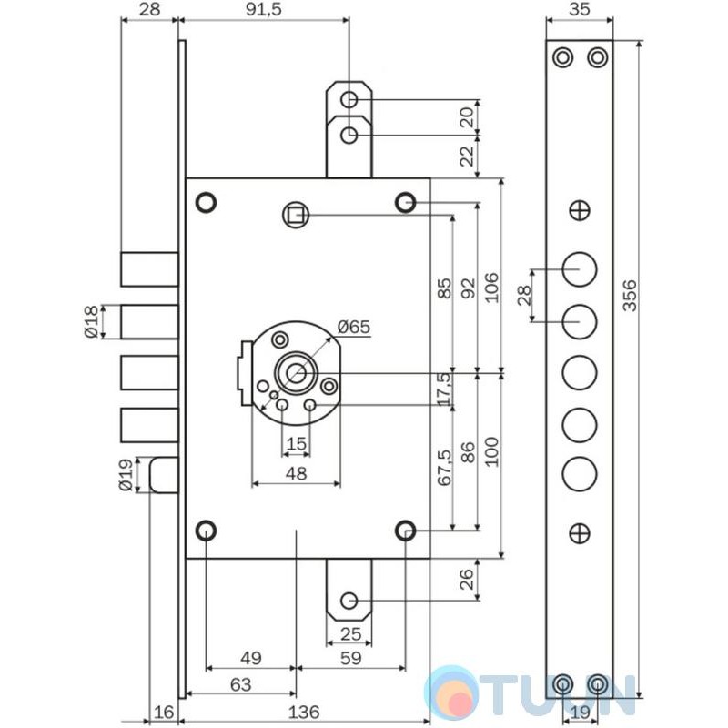 Mottura Art. 3D771L80005CS 4-bolt lock with deadbolt left folding key
