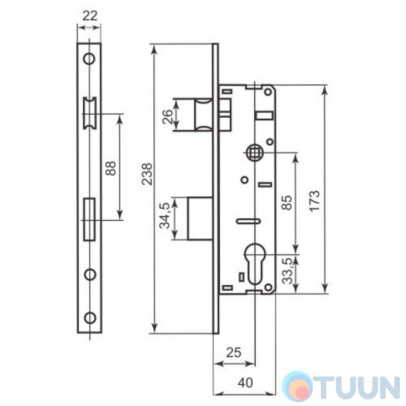 Narrow profile lock housing BRUNO 153 22-25 mts85 chrome