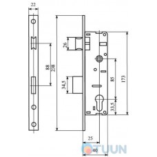 Narrow profile lock housing BRUNO 153 22-25 mts85 chrome