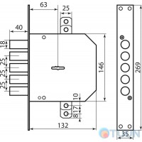 Mottura Art. 50798D5 Замок 5-риги, 5 кл 60 mm накладки хром