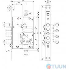 Mottura Art. 52J535H8B05DCWM 4-bar lock with safety catch, handle, left bar 6cm