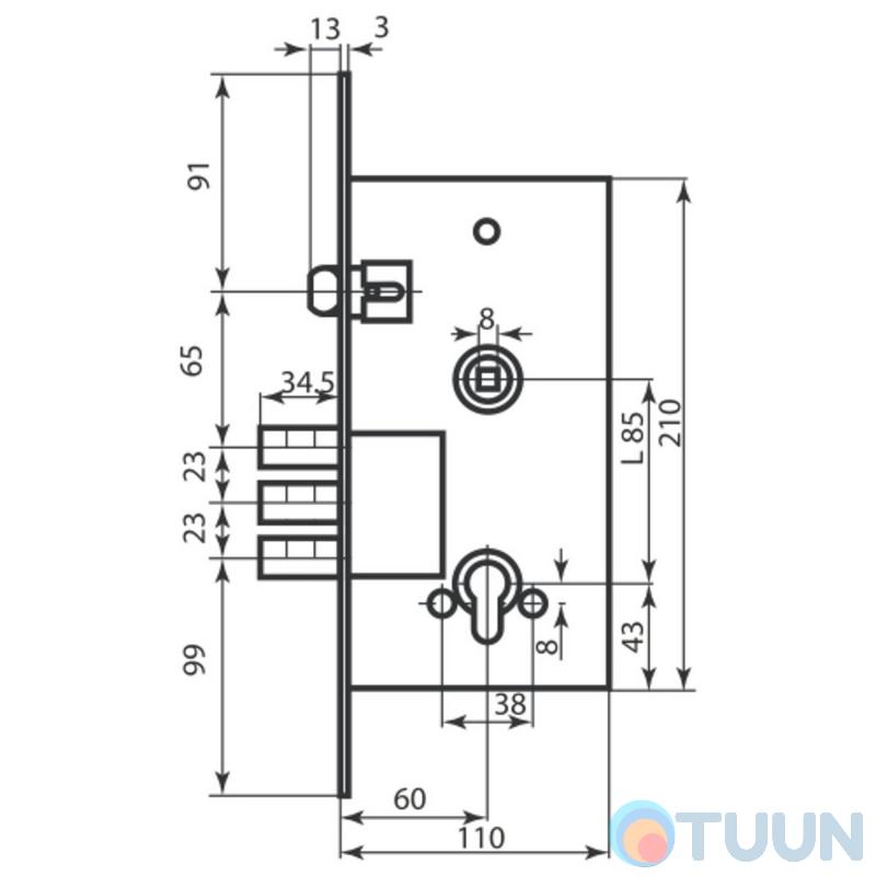 Protect 252R CP 3-rig mechanism with chrome bushing