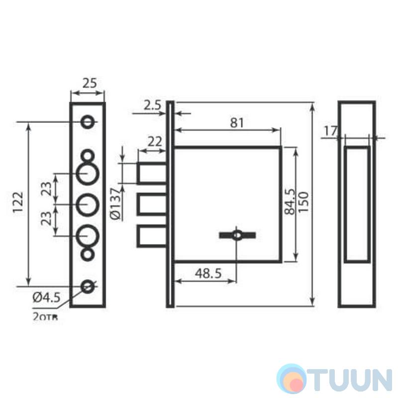 BRUNO ZV8-8D mortise lock 5cl chrome