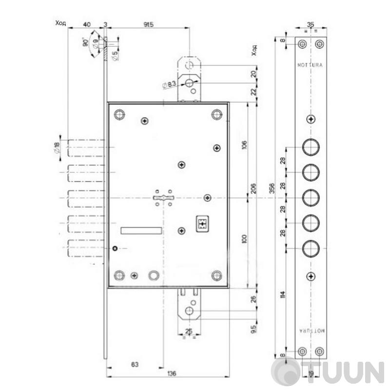 Mottura Art. 52783DM2854 (TSBM) 5-rig lock for pulls
