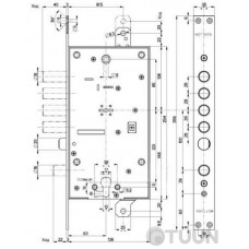 Mottura Art. 54797TBDR56 4-bolt lock with latch and additional lock for Euro cylinder (without overlays)
