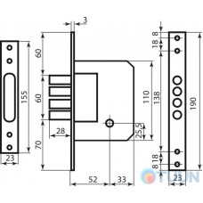 BRUNO 189-4MF mortise lock 5cl chrome (cross-shaped)