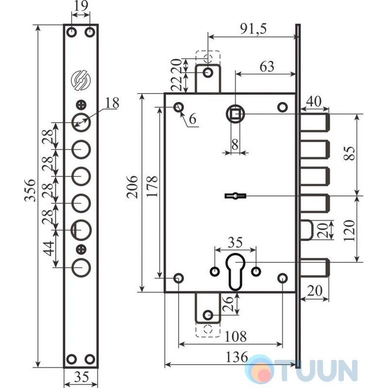 Securemme 2433UCR0328S67 Замок 4-рог с защелкой, 5+1кл