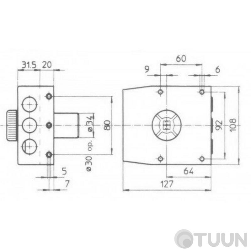 Mottura Art. 30401VD50C5 3-rig mortise lock with push cylinder, with handle from the inside