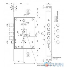Mottura Art. 85971D28T 4-bar lock with latch, for cylinder, for pulls