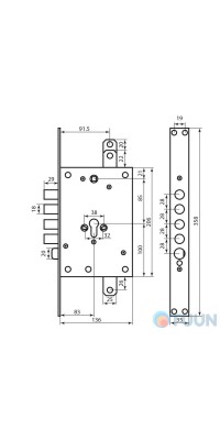 Mottura Art. 85971S28N Замок 4-риг с зас., под цилиндр, под тяги