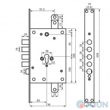Mottura Art. 85971S28N 4-bar lock with latch, for cylinder, for pulls