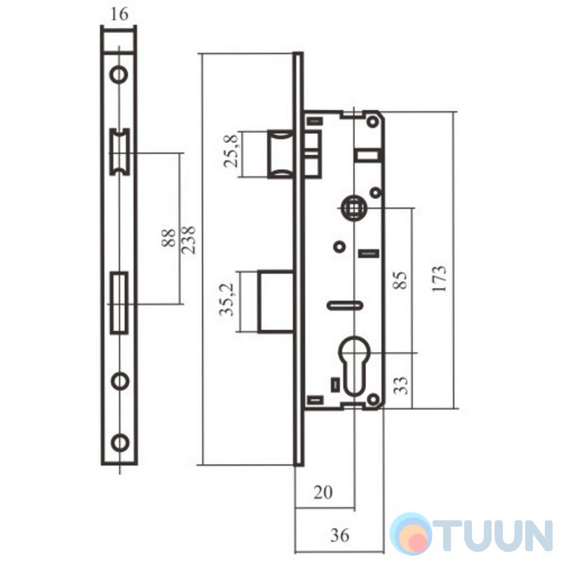 Narrow profile lock housing BRUNO 153 16-20 mts85 chrome
