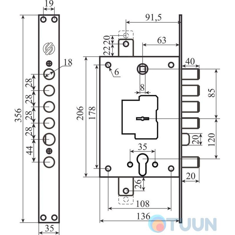 Securemme 2533DCR0328CXX Замок 4-рог правый, защелка сталь