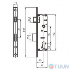 Narrow profile lock housing BRUNO 153 16-25 mts85 chrome