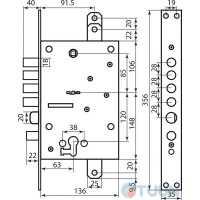Mottura Art. 54797TBSR54 4-bolt lock with latch and additional lock for Euro cylinder
