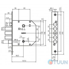 BRUNO BR-42-R mortise lock 5cl nickel right