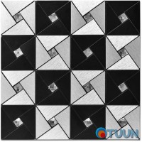 Self-adhesive aluminum tile black and silver with rhinestones 300x300x3mm SW-00001773 (D)