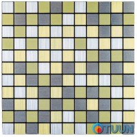 Самоклеюча алюмінієва плитка срібна із золотом шахівниця 300х300х3мм SW-00001827 (D)