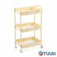 Mobile three-tier universal metal shelf unit, cream, 45*30*78 cm, SW-00002113 Mobile three-tier universal metal shelf unit, cream, 45*30*78 cm, SW-00002113