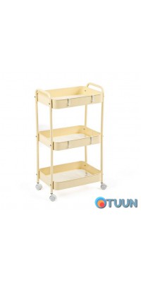 Mobile three-tier universal metal shelf unit, cream, 45*30*78 cm, SW-00002113