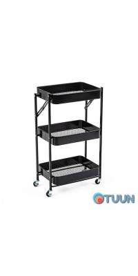 Mobile three-tier universal metal shelving unit black 46.5*29*77.5cm SW-00002099