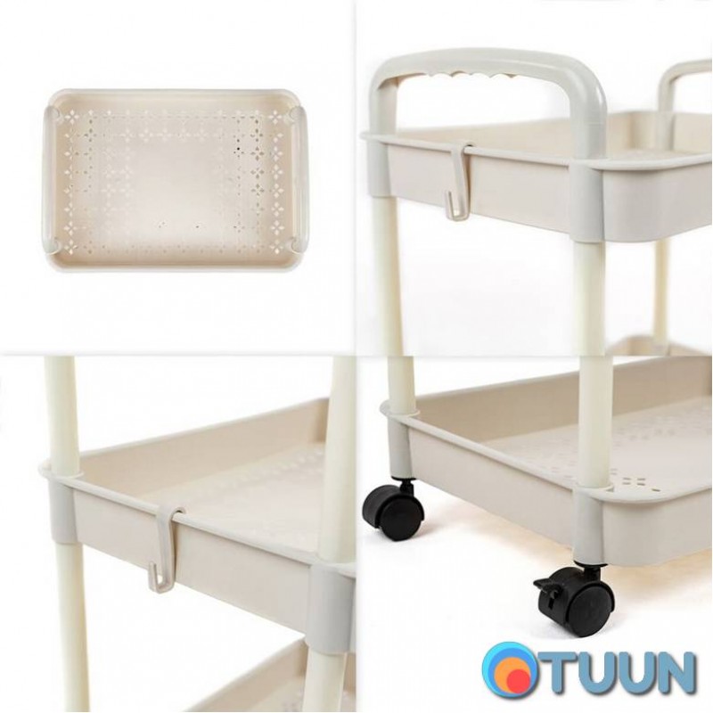 Mobile three-tier universal plastic shelving unit ivory 41*25*72cm SW-00002435