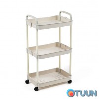 Mobile three-tier universal plastic shelving unit ivory 41*25*72cm SW-00002435