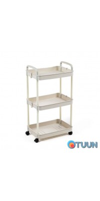 Mobile three-tier universal plastic shelving unit ivory 41*25*72cm SW-00002435