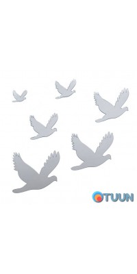 Mirror decor acrylic self-adhesive Birds silver, 6 pcs (D) SW-00002520
