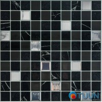 Самоклеюча поліуретанова плитка чорно-біла мозаїка 305х305х1мм (D) SW-00001149