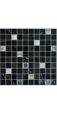 Self-adhesive polyurethane tile black and white mosaic 305x305x1mm (D) SW-00001149