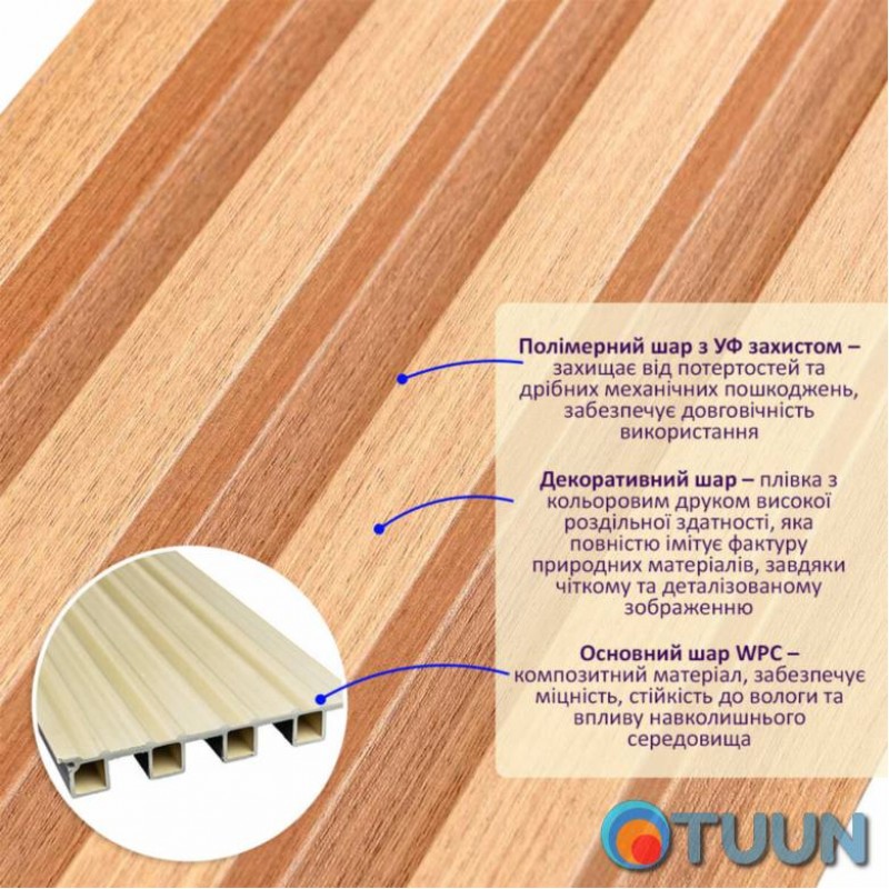 Decorative WPC wall batten alder 3000x160x23mm SW-00001539