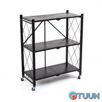 Стеллаж мобильный трехъярусный универсальный раскладной из нержавеющей стали черный 89*72*34см SW-00002097