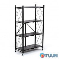 Mobile rack four-tier universal folding stainless steel black 126*72*34cm SW-00002098
