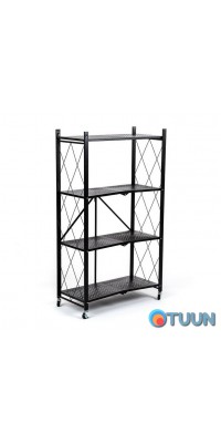 Mobile rack four-tier universal folding stainless steel black 126*72*34cm SW-00002098