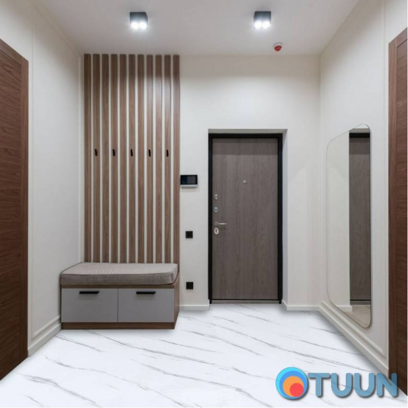 Self-adhesive vinyl tile in a roll white marble with veins 3000x600x2mm Gloss SW-00001285