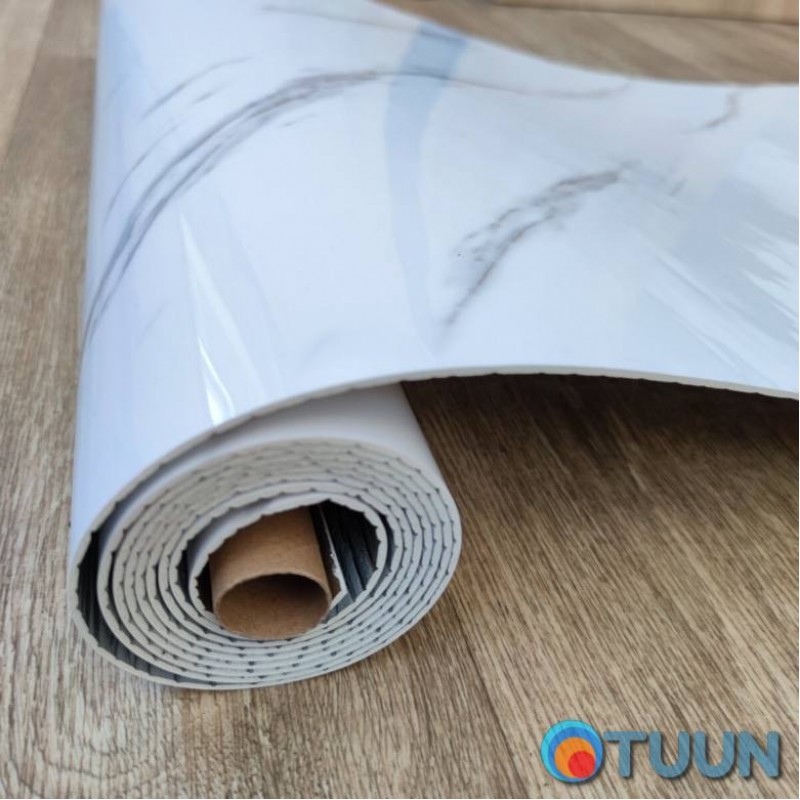Self-adhesive vinyl tile in a roll white marble with veins 3000x600x2mm Gloss SW-00001285