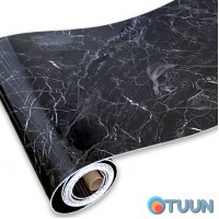 Самоклеящаяся виниловая плитка в рулоне черный мрамор 3000х600х2мм Глянец SW-00001289