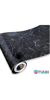 Self-adhesive vinyl tile in a roll black marble 3000x600x2mm Gloss SW-00001289